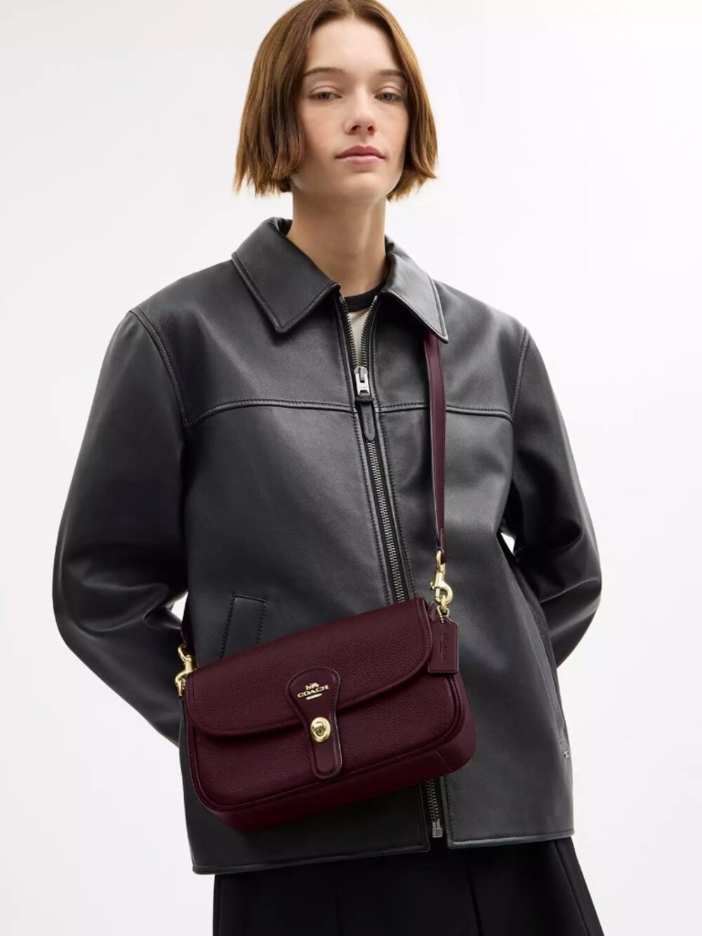 COACH CY683 Hadley Shoulder Bag Crossbody Leather in Dark Wine Gold - Picture 2 of 14